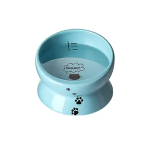 Groothandel Keramische Pet Bowl Met Hoge Voet Bescherming Voor Wervelkolom Schuine Mond Kat Voerbak Pet Water Bowl Verhoogde Feeder Voor Huisdier