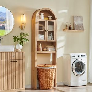 Gabinete de Baño SENYU de Madera Maciza con Parte Superior Arqueada, Estantes Ajustables y Puertas de Vidrio para Almacenamiento en el Baño - Product Image 2