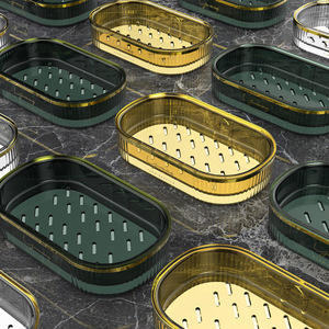 Jabonera Ovalada Time Machine de Lujo, Dorada, de Plástico, con Drenaje Automático, para Montar en la Pared, para Uso en el Baño del Hogar - Product Image 2