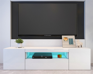 Modern living room furniture wood TV cabinet white high gloss with RGB LED lights