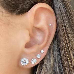 3 Paare 20G Flat Back Fashion Ohr stecker für Frauen Männer Knorpel <span class=keywords><strong>Helix</strong></span> Lobe Piercing Schmuck Edelstahl CZ Ohr stecker Ohrring - Product Image 5