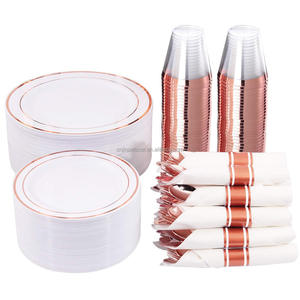 Ensemble de couverts jetables en plastique à bord doré, vaisselle pour 10 invités, articles de table élégants pour dîners - Product Image 5