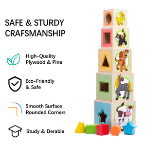 Jeu de cubes empilables <span class=keywords><strong>en</strong></span> <span class=keywords><strong>bois</strong></span> de pin contreplaqué, jeu de puzzle, jouet de développement cognitif, modèle sensoriel Montessori ANNA & BECK - Product Image 2