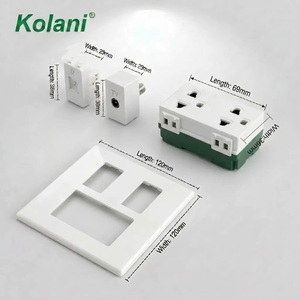 Plaque murale multifonction Kolani 120 Square Triple Module, TV + Téléphone + Prise universelle six trous, panneau PC blanc brillant - Product Image 2