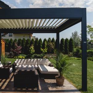 Gazebo de metal <span class=keywords><strong>Pergo</strong></span> de aluminio, diseño bioclimático plegable con persianas, fácil montaje, a prueba de putrefacción, para exteriores, techo de acero, decoraciones de jardín - Product Image 3