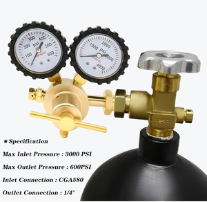 Uweld Vente à chaud Débitmètre Régulateur de <span class=keywords><strong>gaz</strong></span> d'azote CGA580 Raccord d'entrée et cylindre de raccord évasé mâle 1/4" - Product Image 2