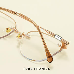 Gafas de montura completa con corte de diamante para miopía, gafas de moda para mujer, estilo ojo de gato, oro rosa, montura de gafas de titanio puro ultraligera, cara ovalada 9052 - Product Image 4