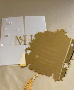 Marco de espejo dorado personalizado para boda Quinceañera <span class=keywords><strong>Nikkah</strong></span> y tarjetas de invitación de álbum digital con borlas para el Día de San Valentín - Product Image 3