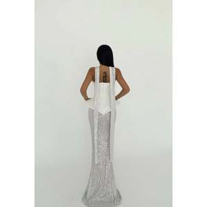 Robe de soirée blanche Viona, ensemble jupe et haut à manches courtes, avec décoration en strass, taille XL, idéale pour les fêtes formelles et les mariages. - Product Image 1