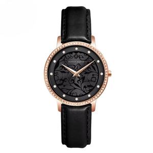 Reloj de Mujer OEM ODM Vintage con Esfera Floral 3D Grabada, Bisel Adornado con Cristales, Correa de Cuero, 3BAR, Reloj de Cuarzo Casual de Moda - Product Image 1