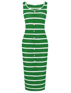 Custom OEM ODM <strong>Summer</strong> Women Sexy Knitted <strong>Crochet</strong> Long Dress Knit Sleeveless Stripe Dress <strong>for</strong> Women - Product Image 5
