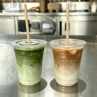 Gobelets en PET transparents en gros, logo personnalisé imprimé, 12-24 oz, gobelets en plastique pour matcha, café froid, à emporter, avec couvercles