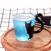 Tasse en verre à motif chat de qualité alimentaire, résistante à la chaleur, 300 ml, transparente, pour jus, café, thé, avec poignée queue de chat – Vente chaude