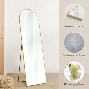 Gold <b>Full</b> <b>Length</b> Arched <b>Mirror</b> Stand <b>Leaning</b> Aluminum Frame Hanging Floor <b>Mirror</b> - Product Image 5