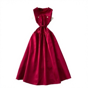 Vestido Maxi Vintage Francés de Cintura Imperio sin Mangas para Mujer, Nuevo Estilo de Verano, Elegante, Cuello Redondo, Ajustado, Línea A, con Cinturón - Product Image 2