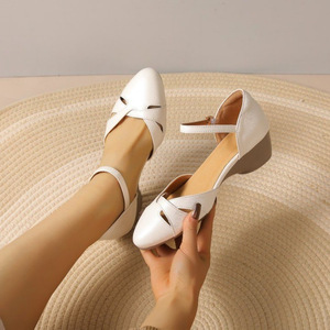 Sandales compensées épaisses à bout carré pour <span class=keywords><strong>femme</strong></span>, nouvelle collection été, en PU, semelle extérieure en caoutchouc, chaussures basses confortables - Product Image 1