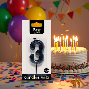 Candela Decorativa Numero 3 Nera 6Cm per Torte di Compleanno - Product Image 3