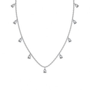 Collier pendentif Dylam exquis et raffiné en argent sterling avec chaîne à maillons, pompons et zircon cubique 5A en forme de poire - Product Image 1