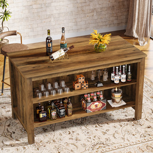 Table de bar à 3 niveaux Tribesigns de 59 pouces avec étagères de rangement, armoire de bar de cuisine rustique marron pour la maison, le <span class=keywords><strong>pub</strong></span> et le salon - Product Image 1