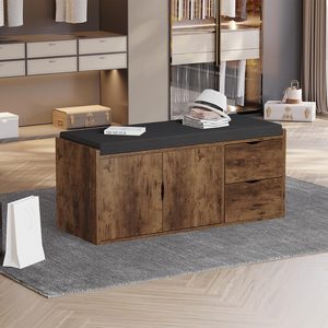 Banco Funcional para Almacenamiento de Zapatos con Asiento Acolchado, Organizador para Entrada/Alacena, Armario Lateral con <span class=keywords><strong>Cajones</strong></span> Extraíbles, Estante Abierto, Acabado con Aspecto de Madera - Product Image 6