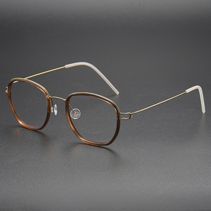 Lunettes rétro à monture carrée en écaille de tortue, <span class=keywords><strong>fil</strong></span> d'or 6608, sans vis, pour petit visage, en titane pur - Product Image 4