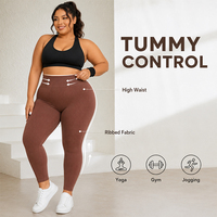 Leggings de yoga taille haute côtelés sans couture extensibles pour femme, effet ventre plat, grandes tailles, pour l'entraînement et la gym