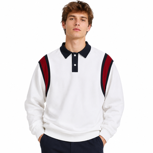 Custom Printing Logo <b>Long</b> <b>Sleeve</b> Apparel Color Block Raglan Pullover Ribbed Cuff Casual Street Wear OEM Private Label <b>Polo</b> <b>Shirt</b> - Product Image 2