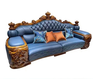 Ensemble de canapés modulaires en cuir véritable de luxe léger, style européen antique Chesterfield pour hôtel, maison, salon - Product Image 4