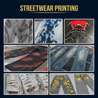 Jean baggy homme personnalisé imprimé, coupe droite, effet délavé vintage, avec broderie graphique artistique et boutons, style streetwear