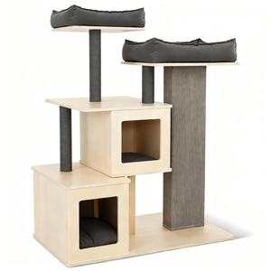Árbol rascador moderno de lujo para gatos de sisal y madera con cama, plataforma de descanso, cueva y gran espacio - Personalización OEM - Product Image 1