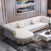 Canapé d'angle Chesterfield de luxe en similicuir, style arabe, pour salon, promotion, blanc, mobilier moderne pour la maison, structure en bois massif
