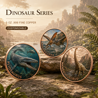 Koin Dinosaurus Raptor Tembaga Murni 999 5 oz, Relief Tinggi, Dilukis dengan UV, Hasil Akhir Seperti Proof, Koleksi Dino Predator