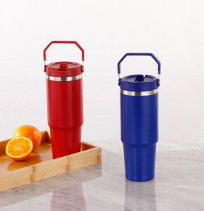 Vaso con Tapa y Asa, Minimalista, Libre de BPA, Antiderrames, Nuevo Diseño, Taza, Botella de Agua de Acero Inoxidable Aislada Personalizada - Product Image 2