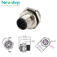 Vergoldeter M12 8-Pin Buchsen-Panelstecker, IP67 Wasserdichte Rundsteckverbindung, Vernickelte Messinghülle für Industriegeräte