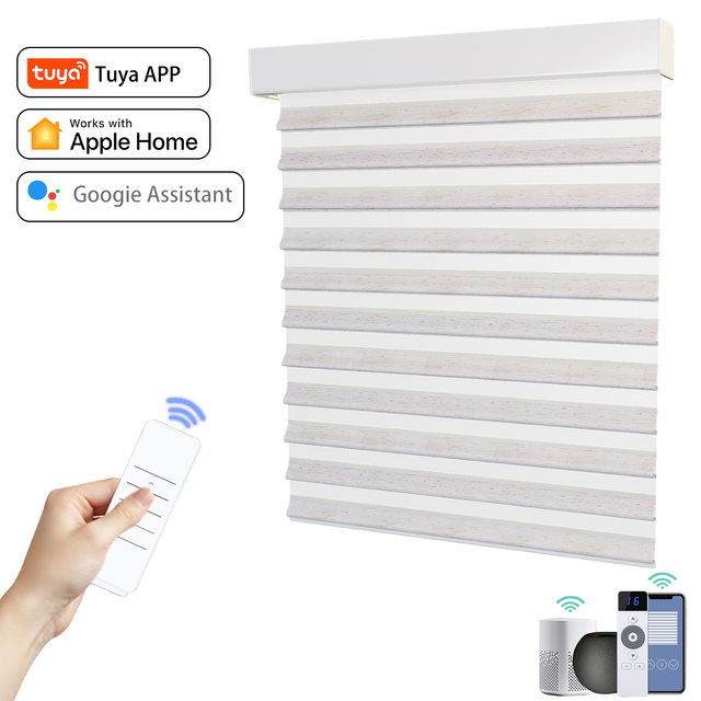Modern Motorized Butterfly Blinds Double Layer Blackout Smart Window Shades for Home