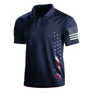 Polo de Manga Corta Azul Marino para Hombre con Estampado de Bandera Americana, Secado Rápido, Corte Regular, Ropa Deportiva Informal - Product Image 1