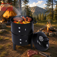 Grand barbecue fumoir multifonctionnel au charbon de bois avec couvercle et thermomètre pour les fêtes en extérieur