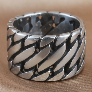 Men's <b>Titanium</b> Steel Wide <b>Chain</b> Ring Silver Geometric Punk Style Motorcycle <b>Chain</b> Jewelry 213050 - Product Image 3