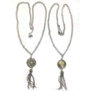 Two-Tone <b>Long</b> Link Chain Cable Twist Design Reversible Crystal and Hammered Pendant with Tassel Fine <b>Necklaces</b> <b>for</b> <b>Women</b> - Product Image 1