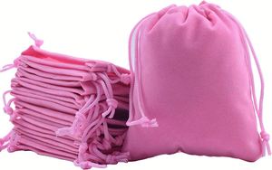 Sacs en velours personnalisés avec logo, pochettes à cordon rose pour emballage, rangement, bijoux, cosmétiques, sacs anti-poussière – Fabrication directe - Product Image 3