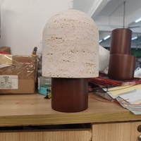 Lampe de table en travertin, pierre et bois, style moderne Wabi Sabi pour hôtel, chambre, villa, salon
