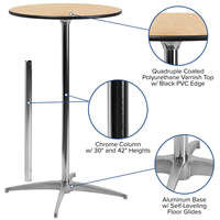 Table de bar ronde avec plateau en bois et base croisée en métal, design contemporain pour bar à domicile, mobilier d'hôtellerie, prix DDP USA