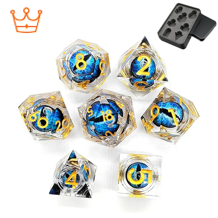 JMS custom resin d20 d6 moving dragon eye inside sharp light blue throwing dice for games