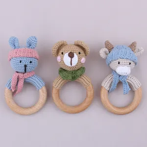 2021 New Designs Handmade Amigurumi Knitted Diy Crochet Animals Food Grade Organic Wooden Teether Toys