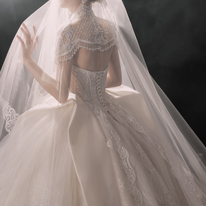 Jancember LSMX063 Diseño especial Satén Tul Cuello alto Vestidos de novia para mujer - Product Image 6