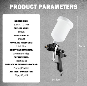 ชุดปืนพ่นสีแบบ Hvlp สีดำขนาด1.3มม. ปรับแต่งได้ตามต้องการสำหรับยานยนต์ - Product Image 4