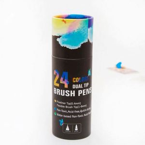 Wholesale 24-Color Art <b>Marker</b> Watercolor Brush Pen Dual Tips <b>Marker</b> with Fine Point & <b>Permanent</b> Ink for Drawing - Product Image 2