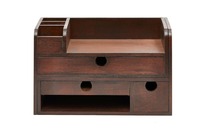 Boîte de rangement de bureau en bois, organisateur de bureau, 2 tiroirs de rangement, stylo, démontable, à assembler, rectangulaire, naturel, pour la maison et le bureau
