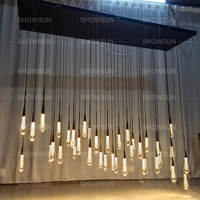 Lustre linéaire à 42 lumières avec pampilles en verre, luminaire LED industriel long pour mariage, restaurant, salon