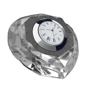 K9 crystal 60mm(55mm) clock diamond glass clock round heart shape octagon hexagon pentagon crystal ornaments on desk wholesale